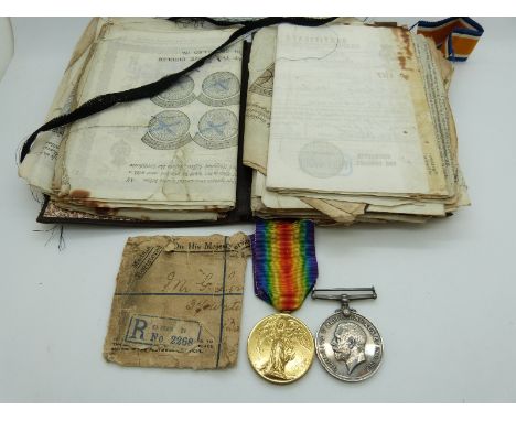 British Army WWI medals comprising War Medal and Victory Medal named to 42739 Pte G Ling, Hampshire Regiment, together with a