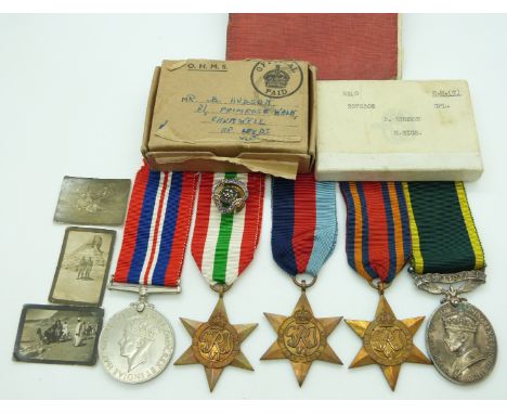 British Army WWII medals comprising 1939/1945 Star, Italy Star, Burma Star, War Medal and Territorial&nbsp;Efficiency Medal n