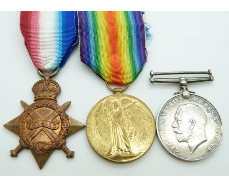 British Army WWI medals comprising 1914/1915 Star, War Medal and Victory Medal named to 4819 Pte E Claxton, Yorkshire &amp; L