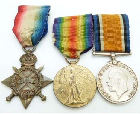 British Army WWI medals comprising 1914/1915 Star, War Medal and Victory Medal named to 2170 Pte H Hewlett, Gloucestershire R