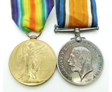 British Army WWI medals comprising War Medal and Victory Medal named to 24840 Pte F Perry, Gloucestershire Regiment