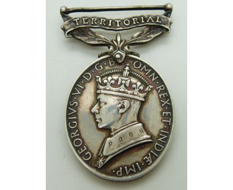 British Army Territorial Efficiency Medal (George VI) named to 858397 Pte E Fowler RAPC