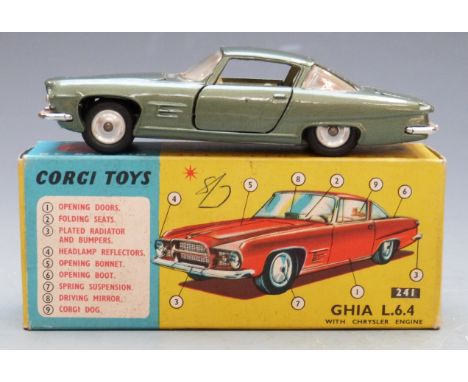Corgi Toys diecast model Ghia L6.4 with Chrysler engine, green body and beige interior, 241, in original box.&nbsp;