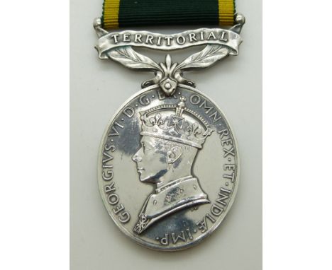 British Army Territorial Efficiency Medal (George VI) named to 865567 Gunner R Nolan, Royal Artillery