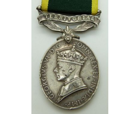 British Army Territorial Efficiency Medal (George VI) named to 2044103 Gunner H Smith, Royal Artillery