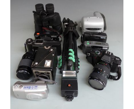 Quantity of cameras and accessories to include Pentax P30 with Takumar 1:3.5-4.5 28-80mm lens, Sigma 1:4-5.6 70-210mm lens, P