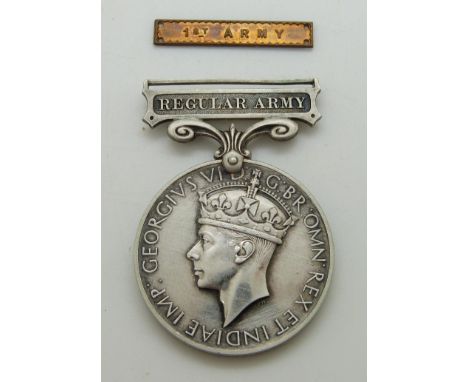 British Army Long Service and Good Conduct Medal with Regular Army bar named to 1423127 Bombardier D D Brownlie, Royal Artill