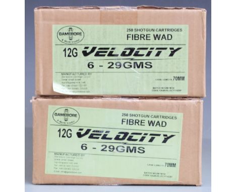 Five-hundred Eley Velocity 12 bore shotgun cartridges, all sealed in original boxes and delivery boxes. PLEASE NOTE THAT A VA