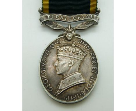 British Army Territorial Efficiency Medal (George VI) named to 185404 Bombardier L A Grant, Royal Artillery