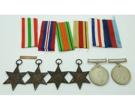 British Army WWII boxed medals comprising 1939/1945 Star, France &amp; Germany Star, Africa Star with clasp for 1st Army,&nbs