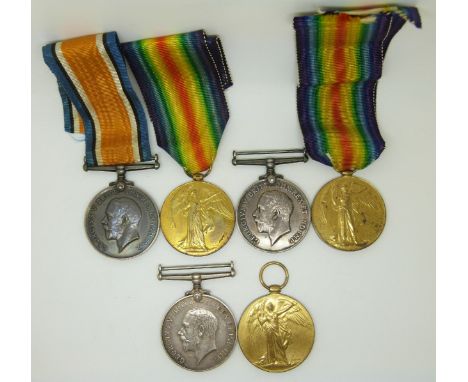 British Army WWI medals comprising&nbsp;three pairs of War and Victory Medals for the Army Service Corps (ASC) named to 18925