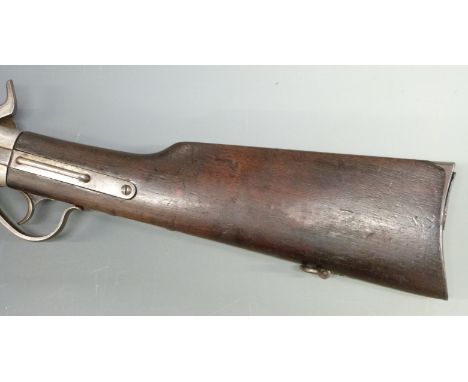 Spencer model 1865 .50 calibre underlever repeating percussion hammer action carbine rifle with pop-up ladder sights, stock s