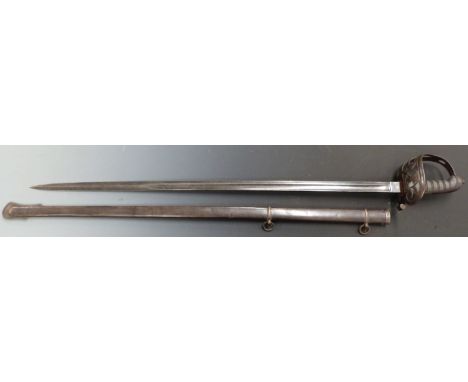 British Army 1827 pattern Rifle officer's sword with strung bugle motif within the knuckle brow, shagreen and wire handle and