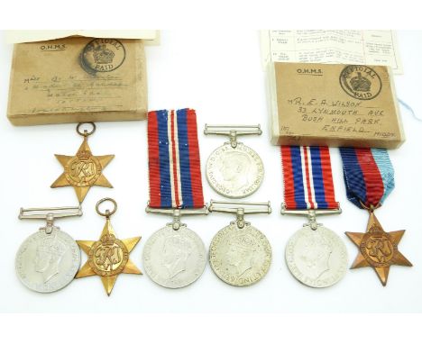 British Forces WWII medals comprising 1939/1945 Star, Atlantic Star and War Medal with box addressed to Miss B McAllister, wi