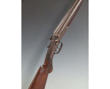 Thomas Bland 12 bore side by side hammer action shotgun with named and line engraved lock, chequered semi-pistol grip and for