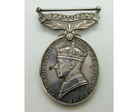 British Army Territorial Efficiency Medal (George VI) named to 1440209 Pte D G Sidwell, RASC