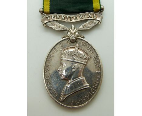 British Army Territorial Efficiency Medal (George VI) named to 3962669 Pte R J Herbert, Durham Light Infantry