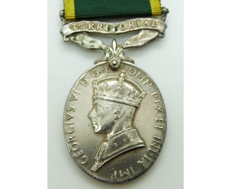 British Army Territorial Efficiency Medal (George VI) named to 804501 Bombardier J E Austin, Royal Artillery