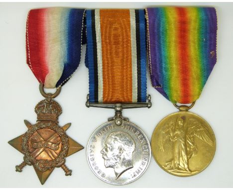 British Army WWI medals comprising 1914/1915 Star, War Medal and Victory Medal named to 082869 Pte E R Weare, Army Service Co