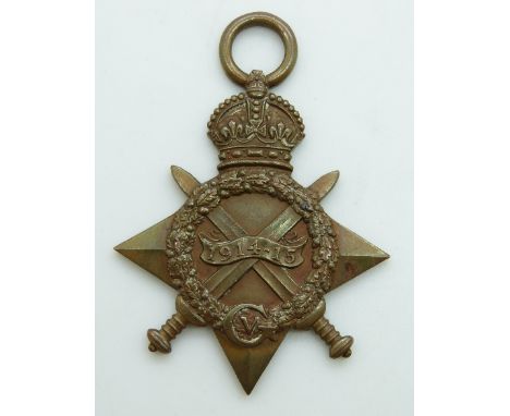 British Army WWI medals comprising 1914/1915 Star named to 19056 Pte A V F Close Wiltshire Regiment, with copy paperwork. Alb