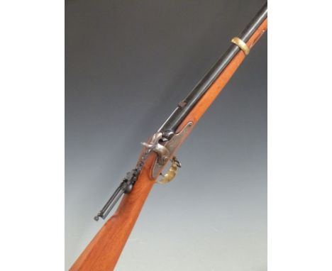 Italian Enfield pattern .451 2-band percussion hammer action rifle with eagle crest to the lock, brass trigger guard, storage