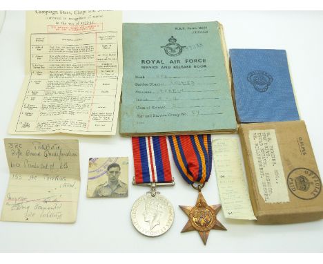 Royal Air Force WWII medals comprising Burma Star and War Medal together with RAF Service and Release Book etc&nbsp;