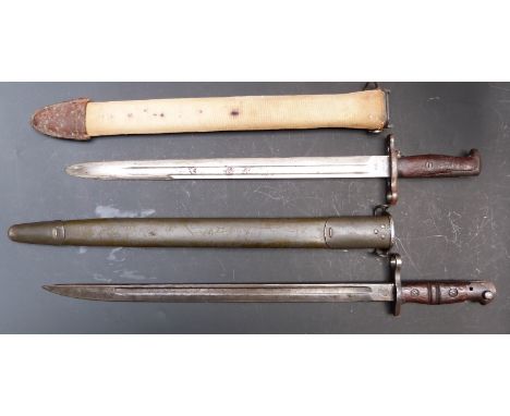 American Army M1905 bayonet with good stamp to 40cm blade, with scabbard and canvas outer cover, together with a M1917 exampl