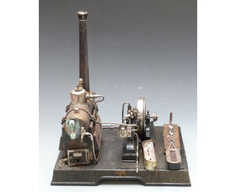 Marklin stationary live steam engine with horizontal boiler, single cylinder and faux governor, 37cm tall.&nbsp;