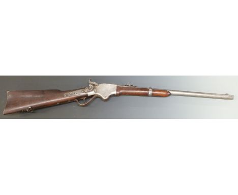 Spencer model 1865 .50 calibre underlever repeating percussion hammer action carbine rifle with pop-up ladder sights, stock s