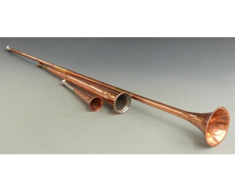Three hunting horns including a 19thC stag horn&nbsp;