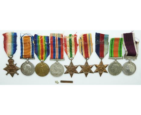 British Army Royal Artillery medal group for 1424811 Sgt F Gibbon comprising WWI 1914/1915 Star, War Medal and Victory Medal 