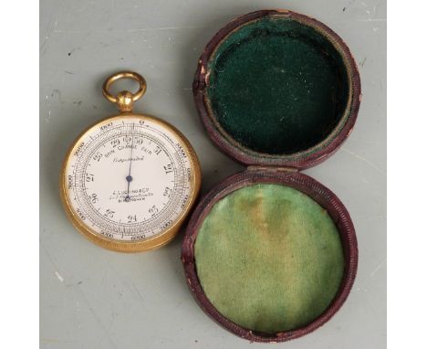 J Lucking and Co compensated pocket barometer with adjustable altitude bezel, in case
