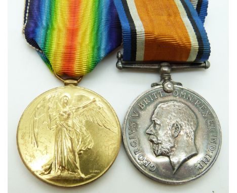 British Army WWI medals comprising War Medal and Victory Medal named to 108782 Gunner H Oswell, Royal Artillery