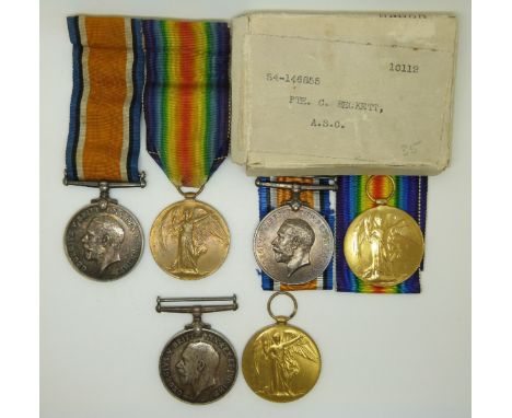 British Army WWI medals comprising&nbsp;three pairs of War and Victory Medals for the Army Service Corps (ASC) named to 18172
