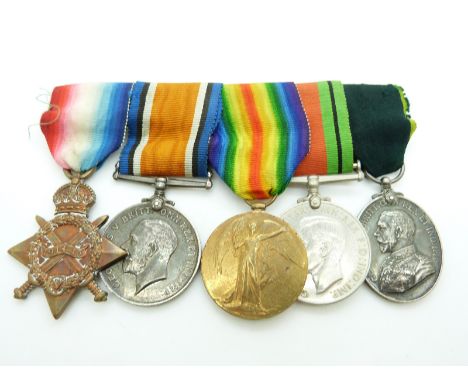 British Army WWI medals comprising 1914/1915 Star, War Medal and Victory Medal named to 036374 Driver G Lemon, Army Service C