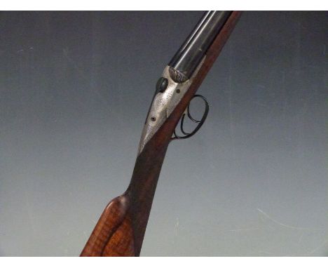 Darne 12 bore side by side shotgun with engraved sliding action and trigger guard, chequered semi-pistol grip and forend, dou
