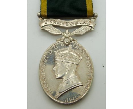 British Army Territorial Efficiency Medal (George VI) named to 925528 Gunner M A Morris, Royal Artillery