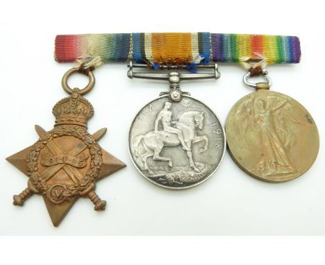 British Army WWI medals comprising 1914/1915 Star, War Medal and Victory Medal named to 19219 Pte C D Hill ,Gloucestershire R