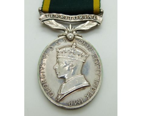 British Army Territorial Efficiency Medal (George VI) named to 6968097 Sgt J L Little, Rifle Brigade