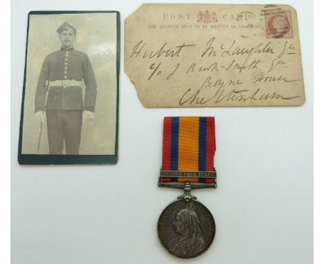 British Army Boer War Queens South Africa Medal with clasp for Orange Free State named to 451 Gunner F Denton, Royal Field Ar