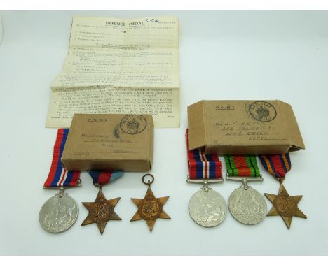 British Army WWII boxed medals comprising Burma Star, Defence Medal and War Medal addressed to R Higham, Long Eaton, Nottingh