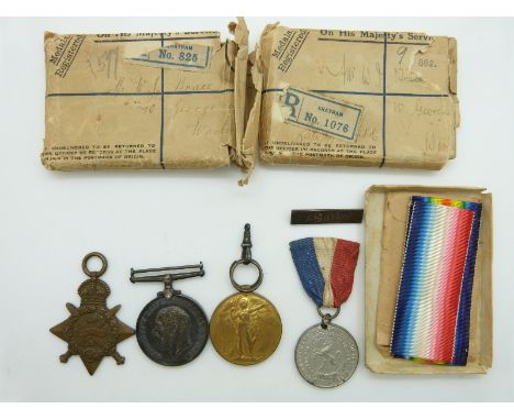 British Army WWI medals comprising 1914 'Mons' Star, War Medal and Victory Medal named to 17646 Sapper W J Bruce, Royal Engin