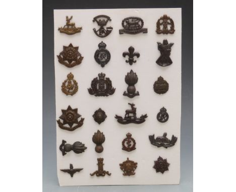 Display of 20 officers' OSD collar badges, Tank Corps, Black Watch, Paras, Worcester Yeomanry, Leicesters, East Yorks etc