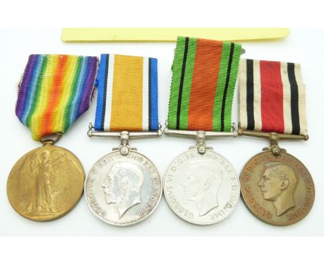 British Army WWI medals comprising War Medal and Victory Medal named to Capt J L Graham (ASC) together with his WWII Defence 