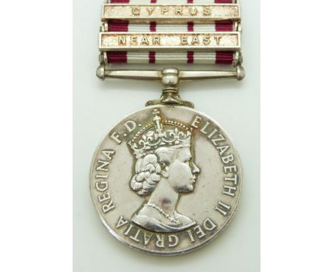 Royal Navy Naval General Service Medal with clasp for Cyprus and Near East (copies) named to 932294 R Kirkpatrick AB, RN