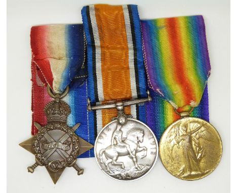 British Army WWI medals comprising 1914/1915 Star, War Medal and Victory Medal named to 32547 Pte A Chamberlain, Royal Army M