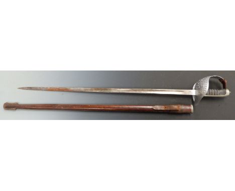 British Army 1897 pattern Infantry officer's sword with George V cypher, blade length 81cm, in original scabbard