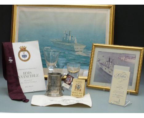 HMS Invincible engraved goblet made for her commissioning, commissioning book, petty officer's mess limited edition goblet, s