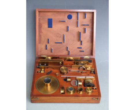 R&amp;J Beck, London and Philadelphia set of microscope accessories in original fitted mahogany case, comprising microscope a