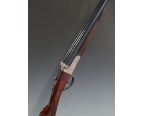 Gunmark Kestrel 20 bore side by side shotgun with engraved lock, trigger guard, underside and top plate, chequered grip and f